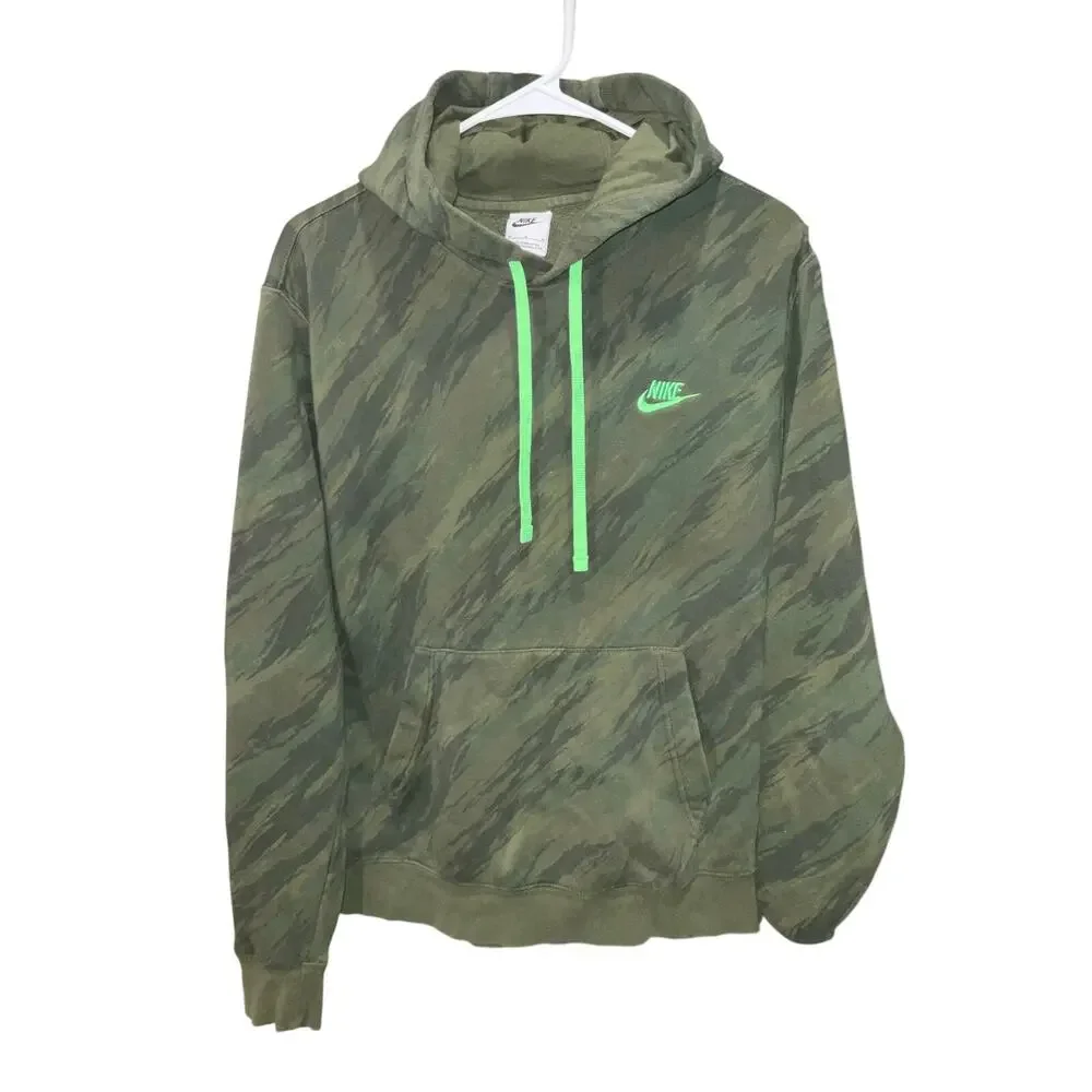 Nike Green Drawstring Large Camouflage Hoodie Size M